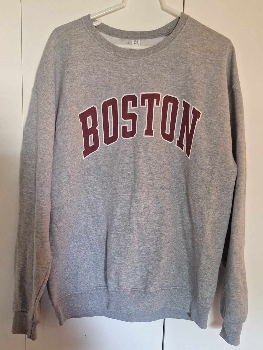 Jerzees Gray Crewneck Sweatshirt with Maroon Boston Script